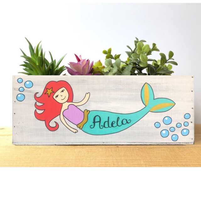 Personalized Mermaid Planter, Ocean Theme, Rustic Home Decor, Gift For Girl, Daughter, Bedroom - image 1