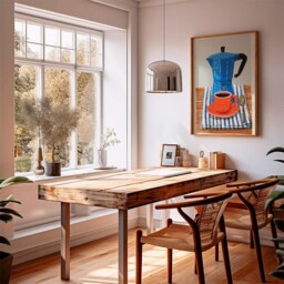Moka Pot Coffee Art Set Of 2, Modern Kitchen Wall Prints, Italian Espresso Maker Poster Set, Blue & Orange Caf?? Decor - thumbnail 3