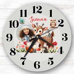 Woodland Animals Photo Personalised Gift For Kid's Bedroom Clock - Kids Clock, Children's , Custom Wall - thumbnail 1
