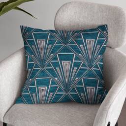 Art Deco Cushion, Pillow Cover, Teal Blue Velvet Pillow, Single Or Double Sided 17 Inch Square - thumbnail 2