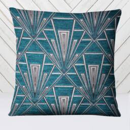 Art Deco Cushion, Pillow Cover, Teal Blue Velvet Pillow, Single Or Double Sided 17 Inch Square - thumbnail 1