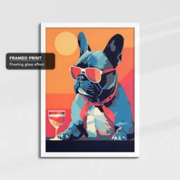 Vibrant French Bulldog Drink With Glasses Painting Framed Poster Print & Canvas Wall Decor Art Bedroom Home Interior Dog Lover Gift - thumbnail 3