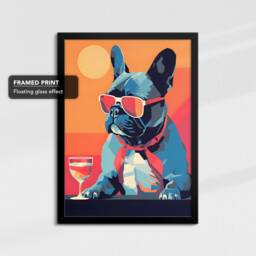 Vibrant French Bulldog Drink With Glasses Painting Framed Poster Print & Canvas Wall Decor Art Bedroom Home Interior Dog Lover Gift - thumbnail 2