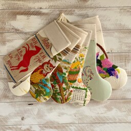 Vintage Linen Christmas Stocking - Farmhouse Cutter Quilt Feedsack - thumbnail 1