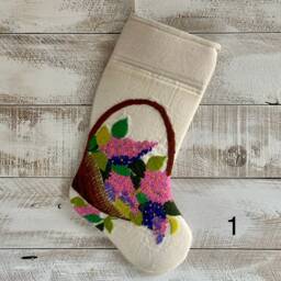 Vintage Linen Christmas Stocking - Farmhouse Cutter Quilt Feedsack - thumbnail 3