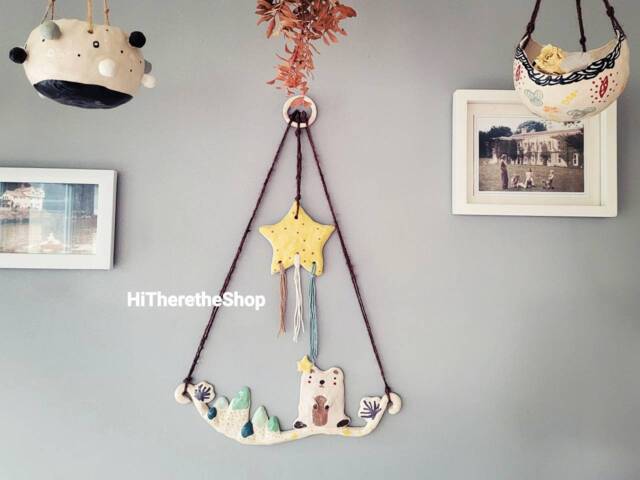 The Star Bear & The Mountains - Ceramic Wall Hanging. Art. Handmade Wall D??cor. Pottery Gift Ideas. Bear. Nursery - image 1