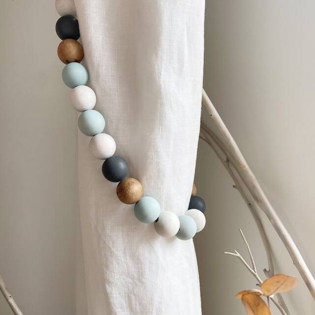 Beaded Curtain Tiebacks Teal Blue Wood Beads, Coastal Decor - Set Of 2 - image 1