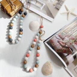 Beaded Curtain Tiebacks Teal Blue Wood Beads, Coastal Decor - Set Of 2 - thumbnail 4