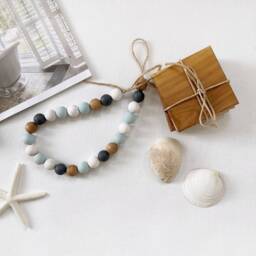 Beaded Curtain Tiebacks Teal Blue Wood Beads, Coastal Decor - Set Of 2 - thumbnail 2