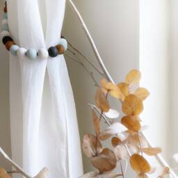 Beaded Curtain Tiebacks Teal Blue Wood Beads, Coastal Decor - Set Of 2 - thumbnail 3