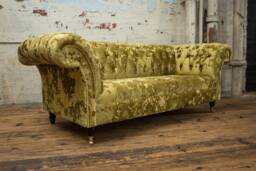 3 Seater Gold Crushed Velvet Chesterfield Sofa, British Handmade - thumbnail 1