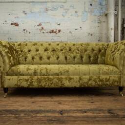 3 Seater Gold Crushed Velvet Chesterfield Sofa, British Handmade - thumbnail 3