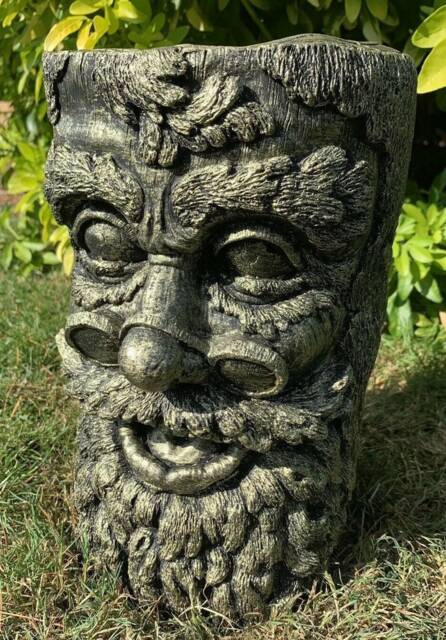 Stone Garden Green Man Tree Stump Plinth Gold Concrete Ornament - image 1