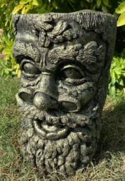 Stone Garden Green Man Tree Stump Plinth Gold Concrete Ornament - thumbnail 1