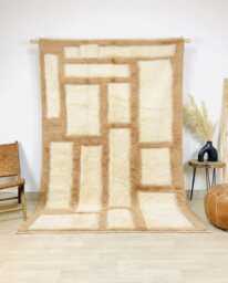 Moroccan Beige & Cream Berber Rug, Handwoven Wool Shag Rectangular Block Pattern, Authentic Beni Ourain Carpet, Large 9x12 Area Rug - thumbnail 1