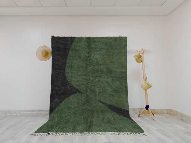Modern Moroccan Rug - Olive Green & Black Handmade Wool Shag Area Rug, Beni Ourain Inspired Carpet - image 1