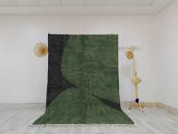 Modern Moroccan Rug - Olive Green & Black Handmade Wool Shag Area Rug, Beni Ourain Inspired Carpet - thumbnail 1