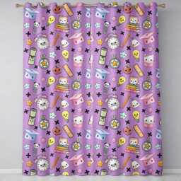 Cute Kawaii School Supplies Purple Background Seamless Pattern Readymade Eyelet Ring Top Thermal 100% Blackout Curtains - thumbnail 2
