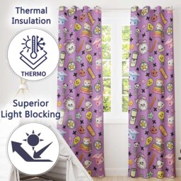 Cute Kawaii School Supplies Purple Background Seamless Pattern Readymade Eyelet Ring Top Thermal 100% Blackout Curtains - thumbnail 3
