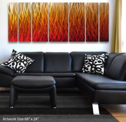 Large Metal Wall Art Sculpture Modern Abstract Red Orange Flame Panels - thumbnail 1