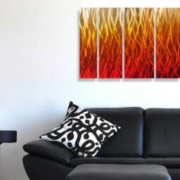 Large Metal Wall Art Sculpture Modern Abstract Red Orange Flame Panels - thumbnail 4