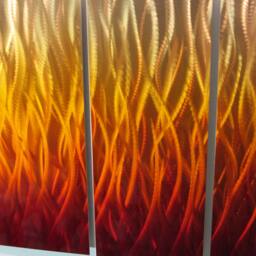 Large Metal Wall Art Sculpture Modern Abstract Red Orange Flame Panels - thumbnail 3