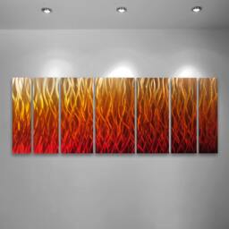 Large Metal Wall Art Sculpture Modern Abstract Red Orange Flame Panels - thumbnail 2