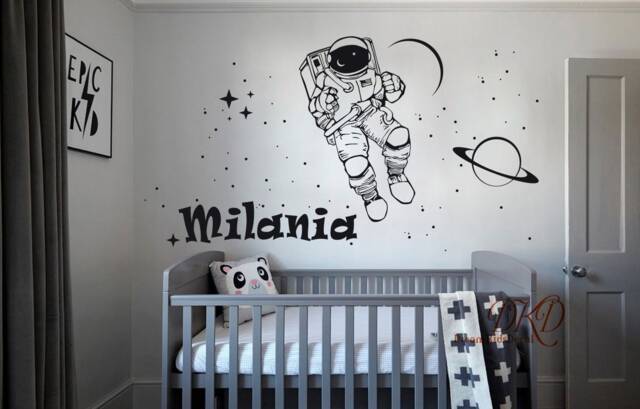 Astronaut Wall Decal, Personalized Name, Outer Space Nursery Decor - image 1
