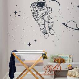 Astronaut Wall Decal, Personalized Name, Outer Space Nursery Decor - thumbnail 3