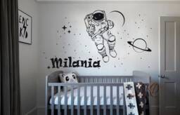 Astronaut Wall Decal, Personalized Name, Outer Space Nursery Decor - thumbnail 1