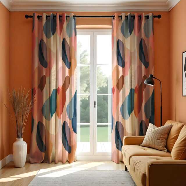 Colorful Abstract Curtains, Retro Oval Drapes, Modern Window Panel, Geometric Design, Bold Pattern Curtain, Mid Century Style Decor - image 1