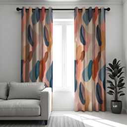 Colorful Abstract Curtains, Retro Oval Drapes, Modern Window Panel, Geometric Design, Bold Pattern Curtain, Mid Century Style Decor - thumbnail 3