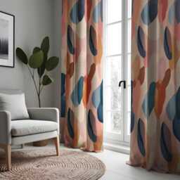 Colorful Abstract Curtains, Retro Oval Drapes, Modern Window Panel, Geometric Design, Bold Pattern Curtain, Mid Century Style Decor - thumbnail 2