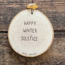 Happy Winter Solstice Ornament Or Wall Hanging. Wood Burned Deer W/Golden Sun in The Branches/Antlers. Handmade By Forage Workshop Preorder - thumbnail 2