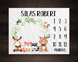 Woodland Milestone Blanket Monthly Growth Tracker Soft Fleece Fox Baby Shower Gift Newborn Watch Me Grow Boy - thumbnail 1