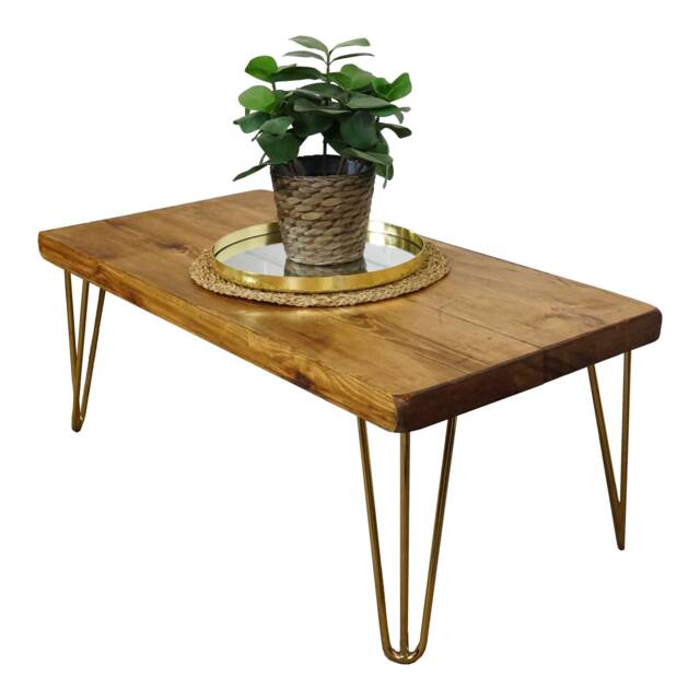 Reclaimed Coffee Table With Gold Hair Pin Legs - Timber, Handmade Solid Wood - image 1