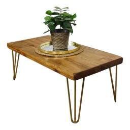 Reclaimed Coffee Table With Gold Hair Pin Legs - Timber, Handmade Solid Wood