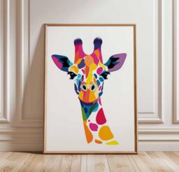 Colorful Giraffe Poster, Abstract Animal Art, Bright & Bold Portrait, Modern Wildlife Art Print, Vibrant Decor - thumbnail 1
