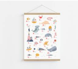 Nautical Alphabet Nursery Canvas Print, Ocean Animals, Kids Decor - thumbnail 1