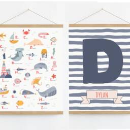 Nautical Alphabet Nursery Canvas Print, Ocean Animals, Kids Decor - thumbnail 2