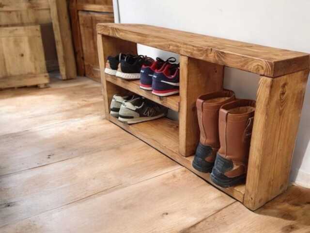 Rustic Handmade Wooden Shoe/Wellie Bench Storage - image 1