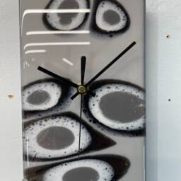 Narrow Grey Black & White Rectangular Abstract Resin Wall Clock, Long Modern Unusual Home Decor - thumbnail 3
