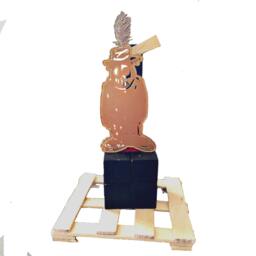 Gold Ninja Sculpture On Wood Pedestal Miniature Statue Mini Art Handmade Work Metal Desk Free Shipping