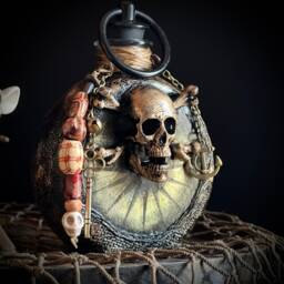 Handmade Pirate Flask With Skull, Renaissance Faire Accessory - thumbnail 1