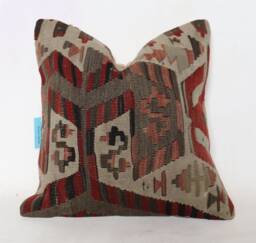 Color Full Kilim Pillow 16x16Inc, Cover, Home Decor, Decorative Throw - thumbnail 1