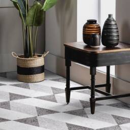 Marble Geometricillusion Vinyl Flooring, White Area Floor PVC, Gray Decorative Triangles Modern Sheet - thumbnail 3