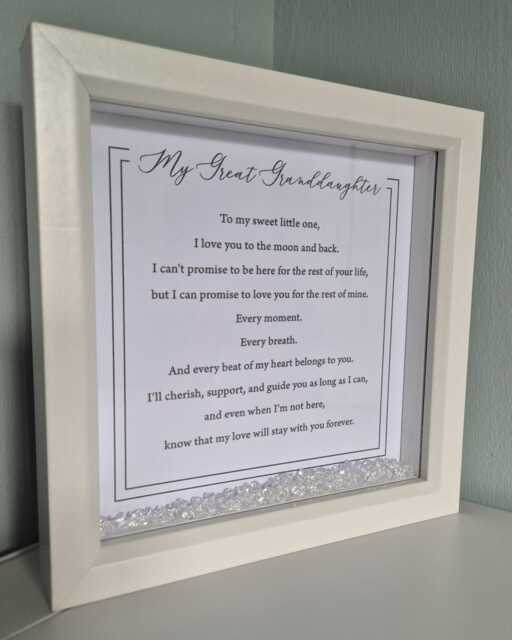 Great Granddaughter Frame, Great Grandchild Gift, Gift For Baby Girl, Keepsake, New Baby Print, Nursery Print, Scatter Crystals Picture - image 1