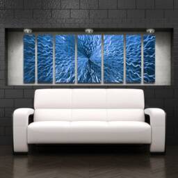 Large Abstract Metal Wall Art Blue Aluminum Panels, Modern Sculpture - thumbnail 2