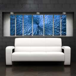 Large Abstract Metal Wall Art Blue Aluminum Panels, Modern Sculpture - thumbnail 1