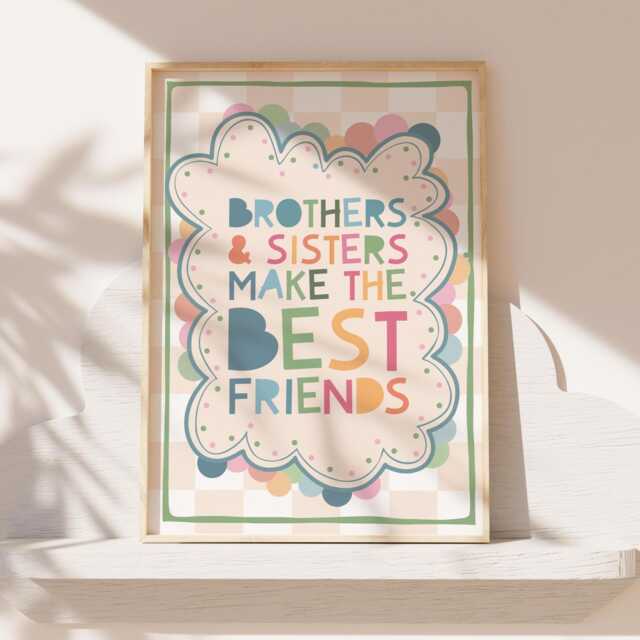Brothers & Sisters Make The Best Friends Print, Brother Sister Decor, Sibling Wall Art, Twins Posters, Nursery Bedroom Boho - image 1